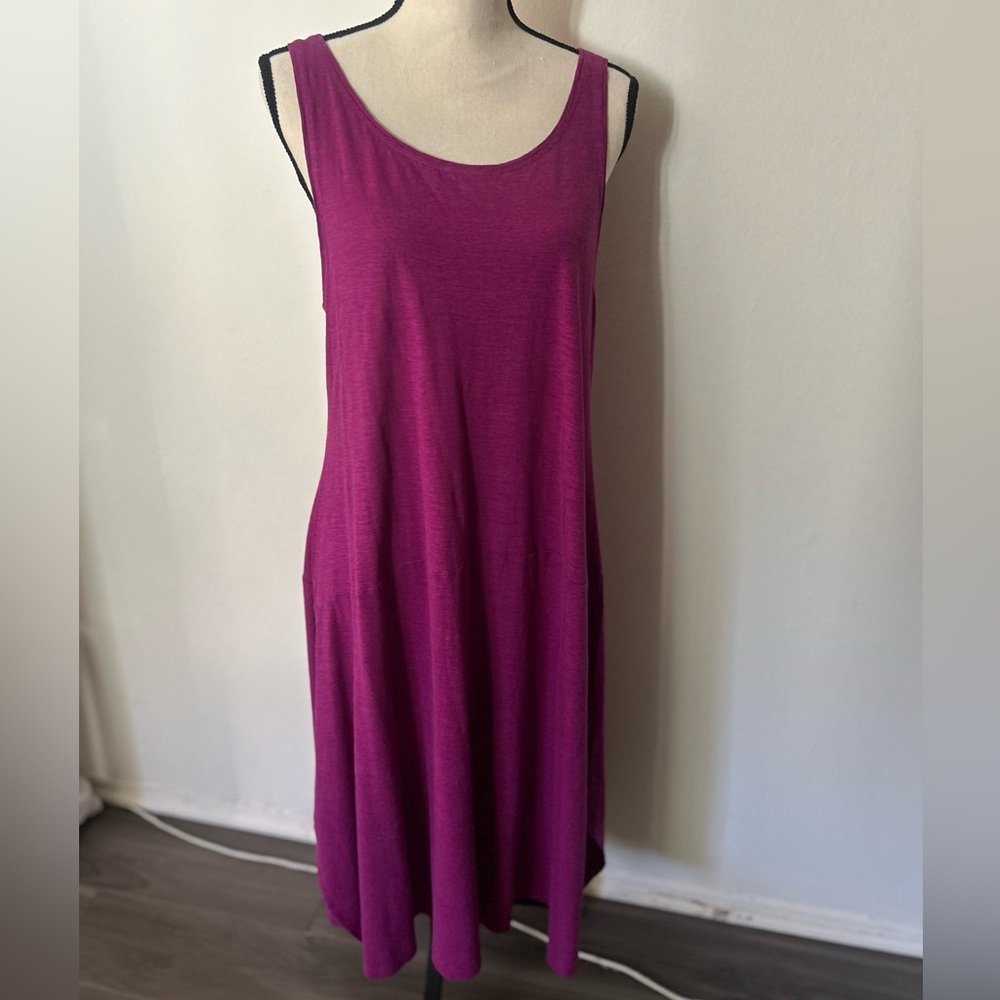 Eileen Fisher Hemp Organic Cotton Fuchsia Pink Resort Magenta Tank Dress Midi